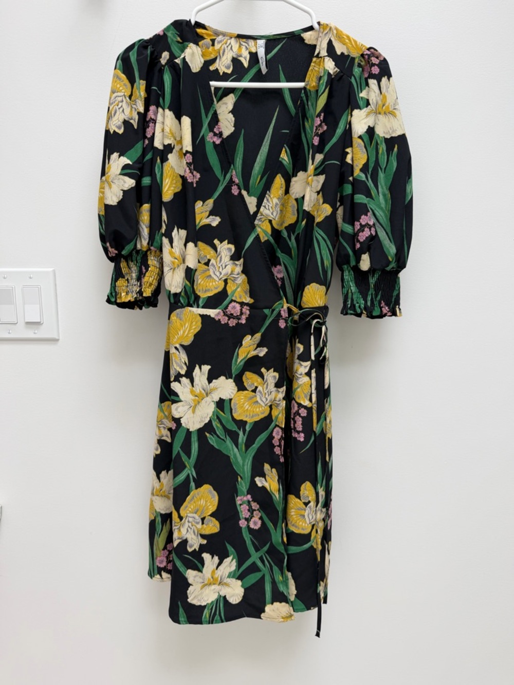 Mango Floral Wrap Dress in Black and Yellow